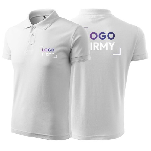Koszulka biała polo z logo na sercu i plecach męska z nadrukiem logo firmy 200 g 203 kolor 00 koszulka polo