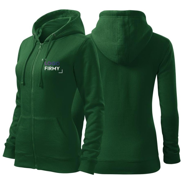 Bluza zieleń butelkowa damska z logo na sercu z nadrukiem logo firmy 300g 411 kolor 06 bluza trendy zipper.jpg