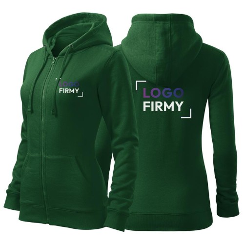 Bluza zieleń butelkowa damska z logo na sercu i plecach z nadrukiem logo firmy 300g 411 kolor 06 bluza trendy zipper.jpg