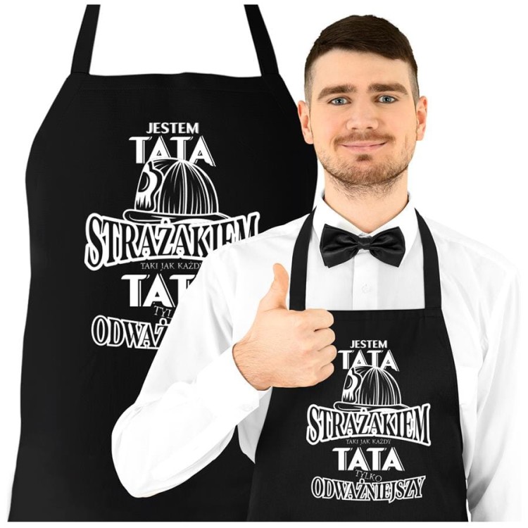 Fartuch Kuchenny dla Taty z nadrukiem Jestem Tatą strażakiem, taki jak każdy Tata tylko odważniejszy Upominek Grill Dzień Ojca (2).jpg