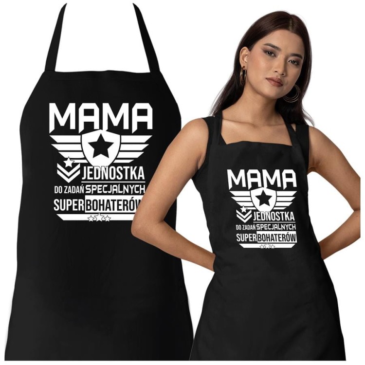 Fartuch Kuchenny dla Mamy z nadrukiem Mama jednostka do zadań specjalnych super bohaterów Upominek Grill Dzień Matki.jpg