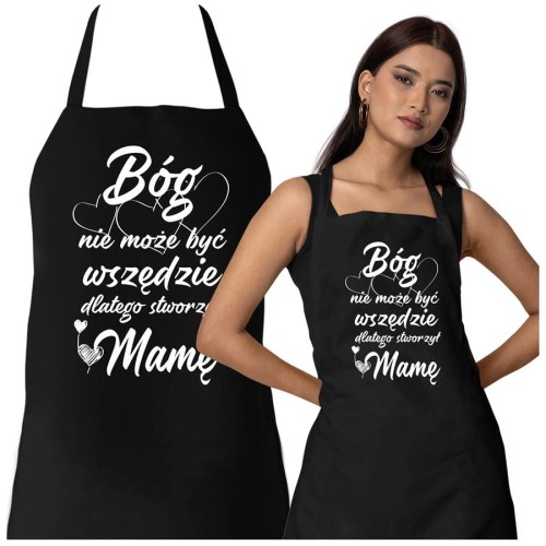 Fartuch Kuchenny dla Mamy z Nadrukiem Bóg nie może być wszędzie, dlatego stworzył Mamę Upominek Grill Dzień Matki (2).jpg
