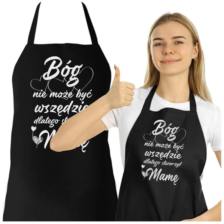 Fartuch Kuchenny dla Mamy z Nadrukiem Bóg nie może być wszędzie, dlatego stworzył Mamę Upominek Grill Dzień Matki (3).jpg