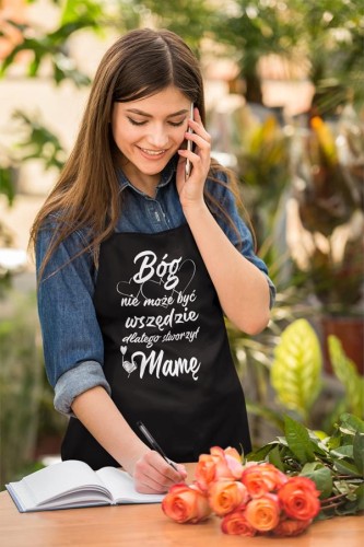 Fartuch Kuchenny dla Mamy z Nadrukiem Bóg nie może być wszędzie, dlatego stworzył Mamę Upominek Grill Dzień Matki (1).jpg
