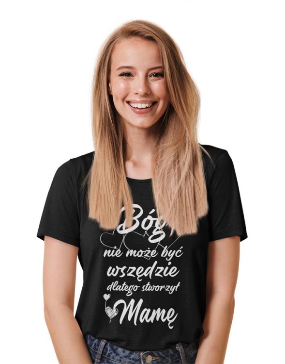 Zestaw koszulek dla rodziców na prezent koszulka dla mamy i taty Bóg nie może być wszędzie dlatego stworzył Tatę Bóg nie może być wszędzie dlatego stworzył Mamę kolor czarn (4).jpg