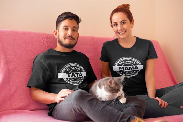 Zestaw koszulek dla rodziców na prezent koszulka dla mamy i taty wspaniały, inteligentny, zabawny, opiekuńczy NAJLEPSZY TATA NA ŚWIECIE wspaniała, inteligentna, zabawna, opiekuńcza NAJLEPSZA MAMA NA ŚWIECIE kolor czarny