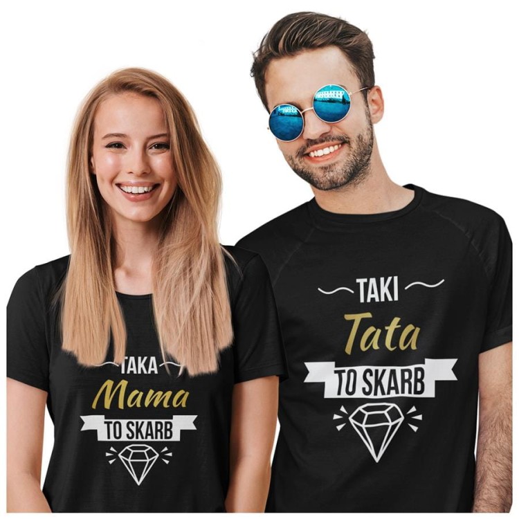 Zestaw koszulek dla rodziców na prezent koszulka dla mamy i taty Taka mama to skarb i Taka mama to skarb kolor czarny.jpg