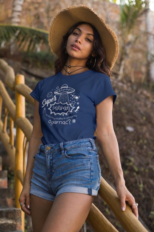 Koszulka dla Mamy na Dzień Mamy prezent z napisem Super Mama, bo kto inny mógłby to ogarnąć kolor granatowy (5).jpg