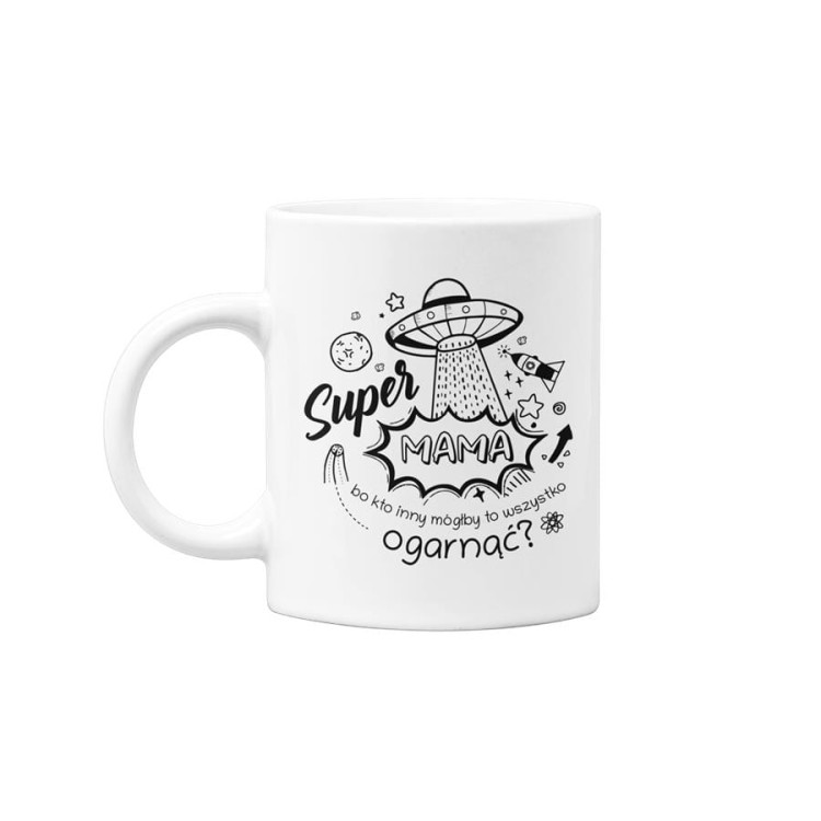 Koszulka dla Mamy na Dzień Mamy zestaw z kubkiem i nadrukiem Super Mama, bo kto inny mógłby to ogarnąć kolor khaki (2).jpg
