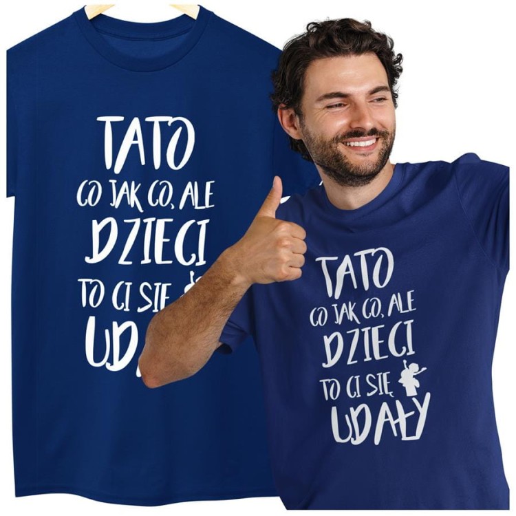 Koszulka dla TATY modny prezent na Dzień Ojca Stylowa koszulka TATO CO JAK CO, ALE DZIECI CI SIĘ UDAŁY kolor granatowy.jpg