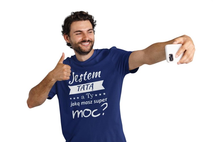 Koszulka dla TATY modny prezent na Dzień Ojca Stylowa koszulka Jestem TATĄ a Ty jaką masz super moc kolor granatowy (1).jpg