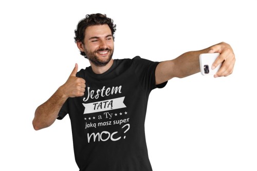 Koszulka dla TATY modny prezent na Dzień Ojca Stylowa koszulka Jestem TATĄ a Ty jaką masz super moc kolor czarny (1).jpg