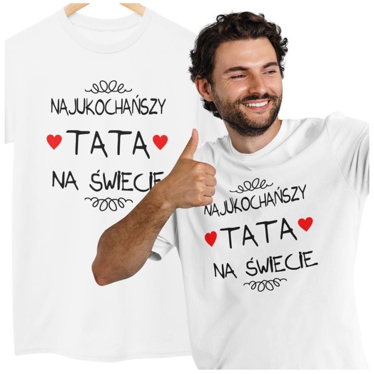 Koszulka dla TATY modny prezent na Dzień Ojca Stylowa koszulka Najukochańszy TATA na świecie kolor biały (2).jpg