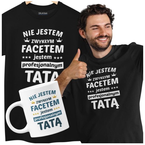 Koszulka dla taty wraz z kubkiem z nadrukiem Nie jestem zwykłym facetem jestem profesjonalnym tatą  (4).jpg