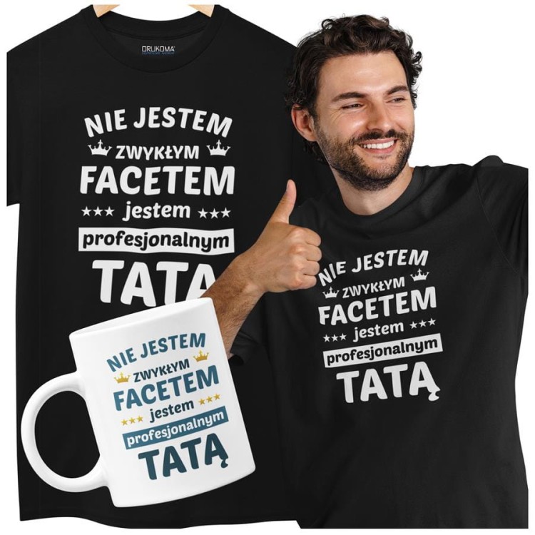 Koszulka dla taty wraz z kubkiem z nadrukiem Nie jestem zwykłym facetem jestem profesjonalnym tatą  (4).jpg