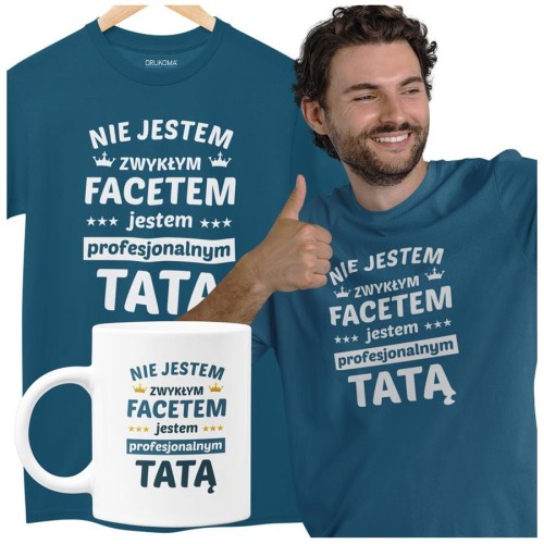 Koszulka dla taty wraz z kubkiem Nie jestem zwykłym facetem, jestem profesjonalnym TATĄ kolor petrol blue.jpg