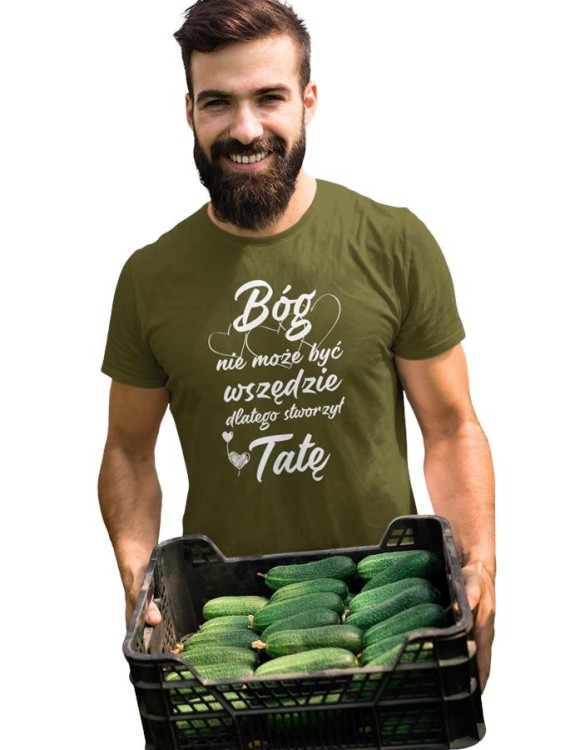 Koszulka dla taty wraz z kubkiem z nadrukiem Bóg nie może być wszędzie dlatego stworzył Tatę t-shirt w kolorze granatowy (2).jpg