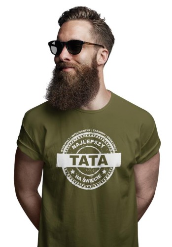Koszulka dla TATY modny prezent na Dzień Ojca Stylowa koszulka z napisem Najlepszy TATA na świecie wspaniały inteligentny zabawny opiekuńczy w kolorze khaki  (1).jpg