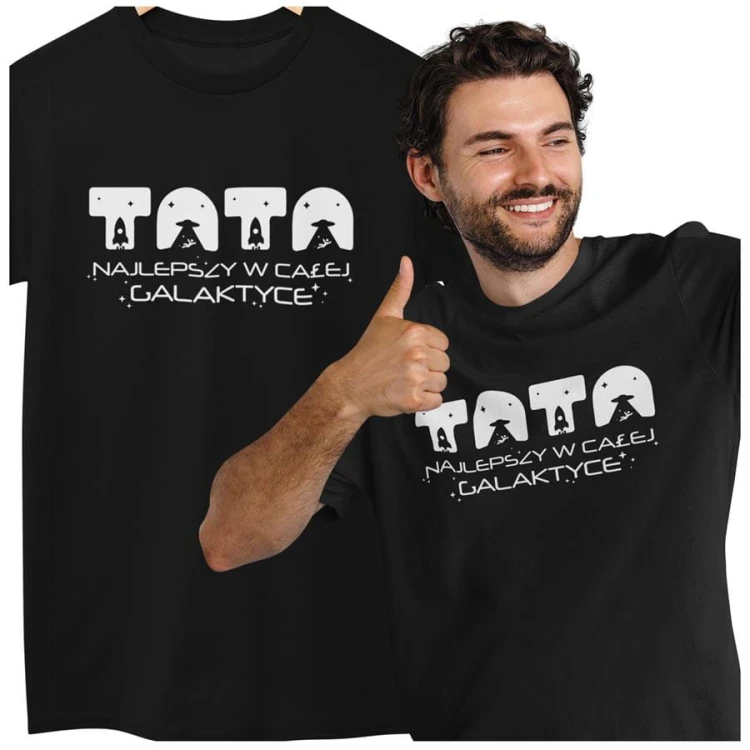 Koszulka dla taty wraz z kubkiem z napisem TATA najlepszy w całej galaktyce t-shirt w kolorze czarnym (2).jpg