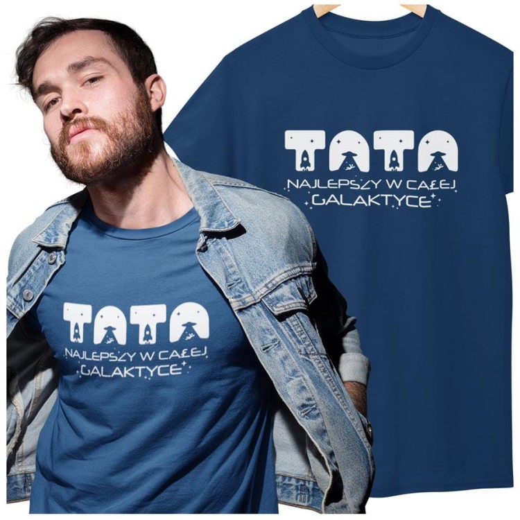 Koszulka dla taty wraz z kubkiem z napisem TATA najlepszy w całej galaktyce t-shirt w kolorze granatowym (1).jpg