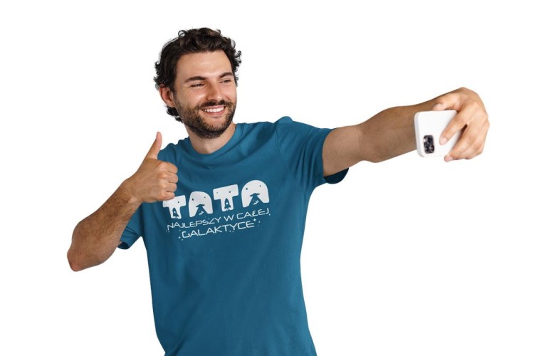 Koszulka dla taty wraz z kubkiem z napisem TATA najlepszy w całej galaktyce t-shirt w kolorze petrol blue  (2).jpg