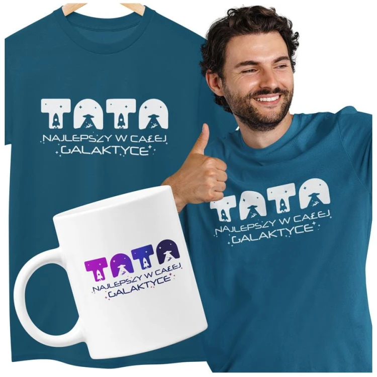 Koszulka dla taty wraz z kubkiem z napisem TATA najlepszy w całej galaktyce t-shirt w kolorze petrol blue  (2).jpg