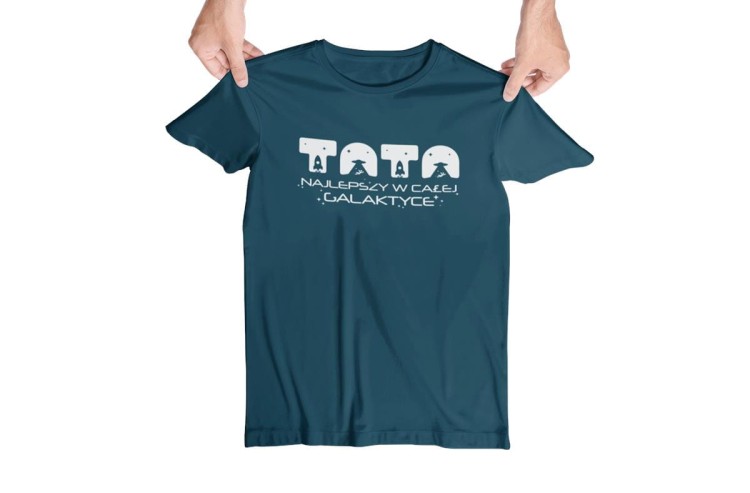 Koszulka dla taty wraz z kubkiem z napisem TATA najlepszy w całej galaktyce t-shirt w kolorze petrol blue  (5).jpg