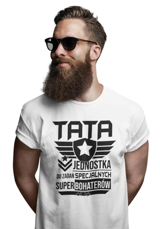 Koszulka dla taty wraz z kubkiem z nadrukiem Tata jednostka do zadań specjalnych super bohaterów t-shirt w kolorze białym (3).jpg