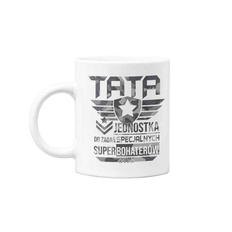 Koszulka dla taty wraz z kubkiem z nadrukiem Tata jednostka do zadań specjalnych super bohaterów t-shirt w kolorze białym (3).jpg