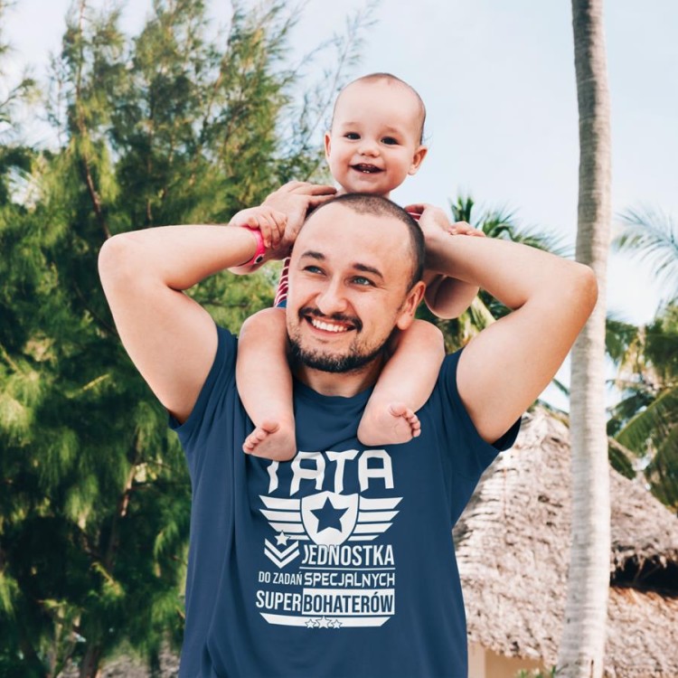 Koszulka dla taty wraz z kubkiem z nadrukiem Tata jednostka do zadań specjalnych super bohaterów t-shirt w kolorze petrol blue (5).jpg