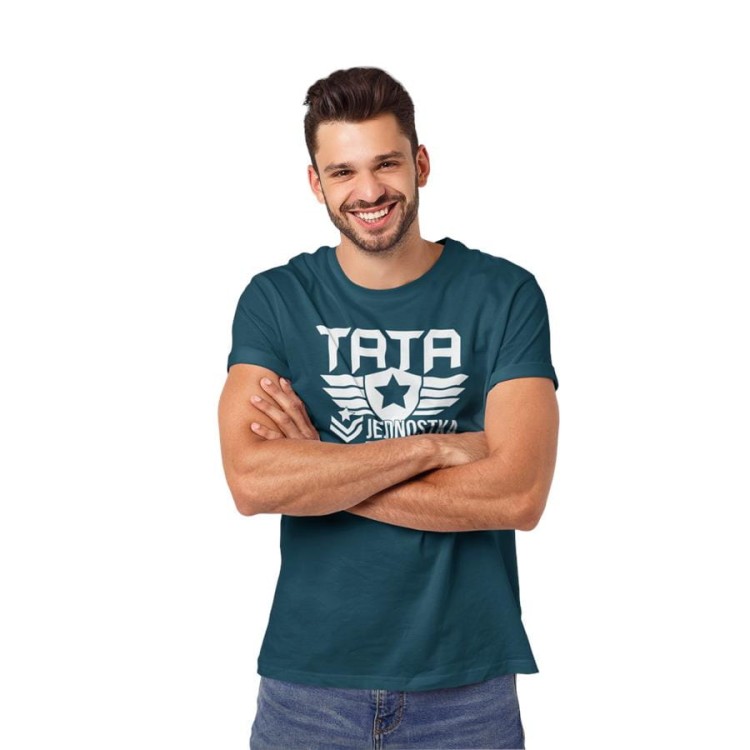 Koszulka dla taty wraz z kubkiem z nadrukiem Tata jednostka do zadań specjalnych super bohaterów t-shirt w kolorze petrol blue (4).jpg