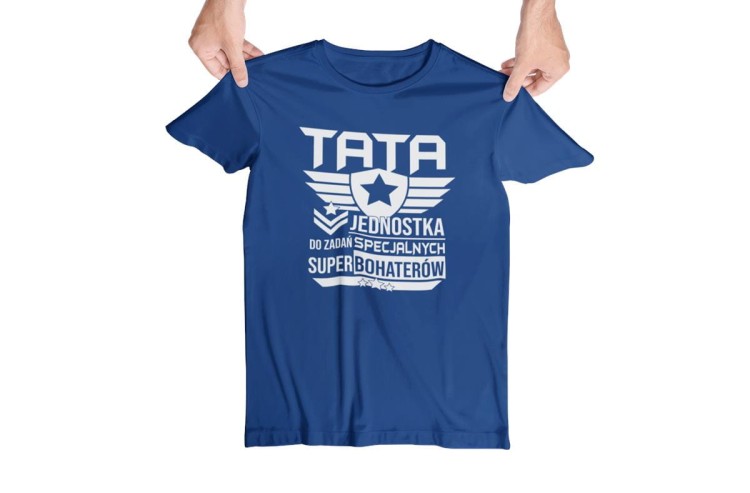 Koszulka dla taty wraz z kubkiem z nadrukiem Tata jednostka do zadań specjalnych super bohaterów t-shirt w kolorze granatowy.jpg