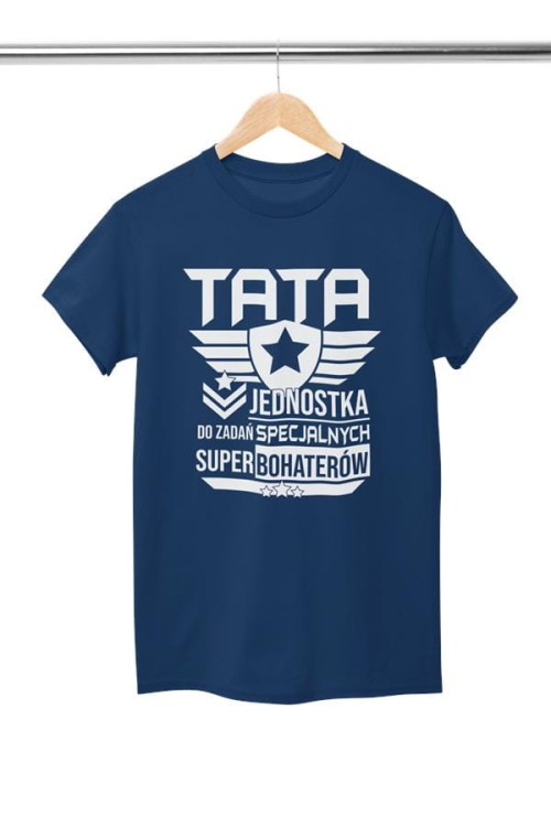 Koszulka dla taty wraz z kubkiem z nadrukiem Tata jednostka do zadań specjalnych super bohaterów t-shirt w kolorze granatowy (1).jpg