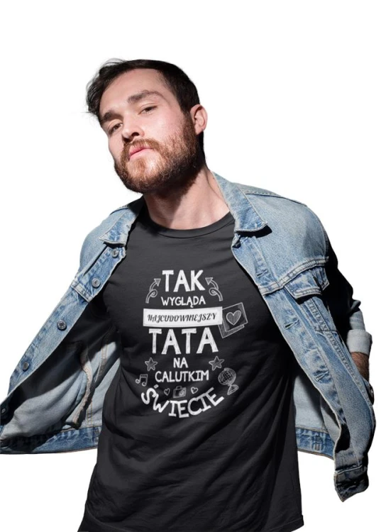 Koszulka dla taty wraz z kubkiem z nadrukiem Tak wygląda najcudowniejszy tata na calutkim świecie czarny (1).jpg