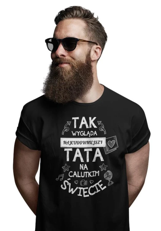Koszulka dla taty wraz z kubkiem z nadrukiem Tak wygląda najcudowniejszy tata na calutkim świecie czarny (1).jpg