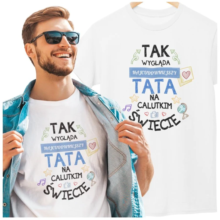 Koszulka dla taty wraz z kubkiem z nadrukiem Tak wygląda najcudowniejszy tata na calutkim świecie biały (2).jpg