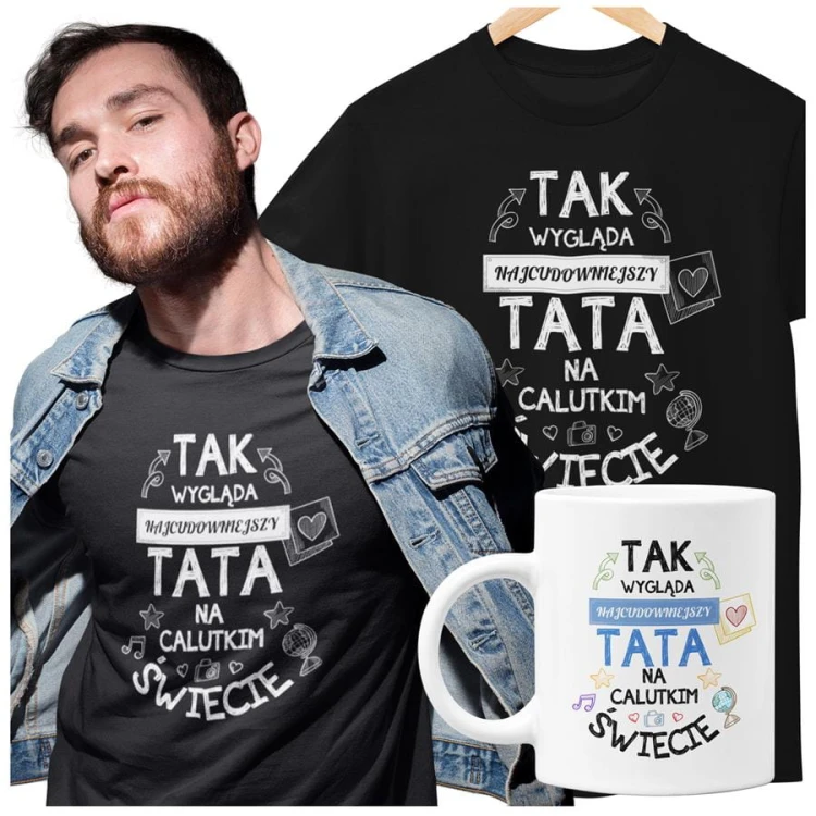 Koszulka dla taty wraz z kubkiem z nadrukiem Tak wygląda najcudowniejszy tata na calutkim świecie czarny  (2).jpg