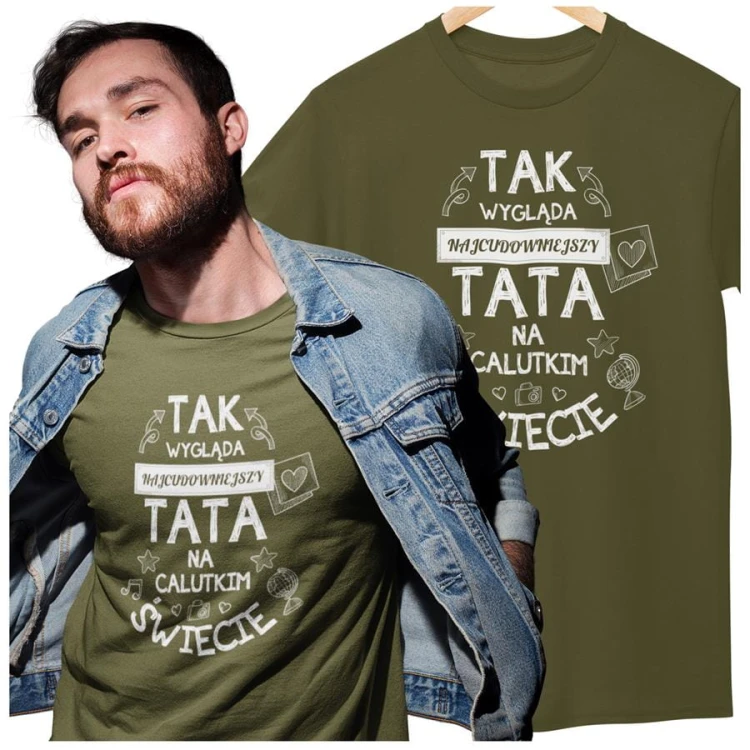 Koszulka dla taty wraz z kubkiem z nadrukiem Tak wygląda najcudowniejszy tata na calutkim świecie khaki  (2).jpg