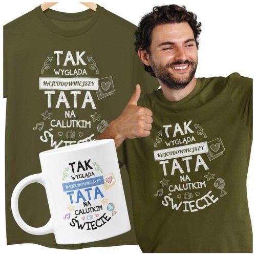 Koszulka dla taty wraz z kubkiem z nadrukiem Tak wygląda najcudowniejszy tata na calutkim świecie khaki  (2).jpg