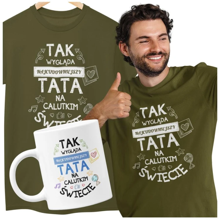 Koszulka dla taty wraz z kubkiem z nadrukiem Tak wygląda najcudowniejszy tata na calutkim świecie khaki  (2).jpg