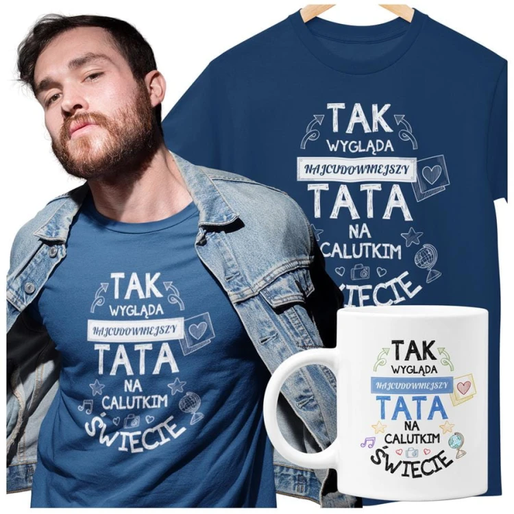 Koszulka dla taty wraz z kubkiem z nadrukiem Tak wygląda najcudowniejszy tata na calutkim świecie granatowy.jpg
