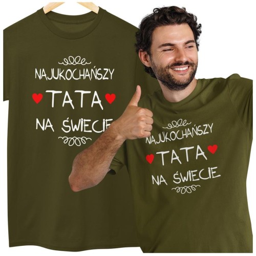 Koszulka dla TATY modny prezent na Dzień Ojca Stylowa koszulka Najukochańszy TATA na świecie kolor khaki (2).jpg