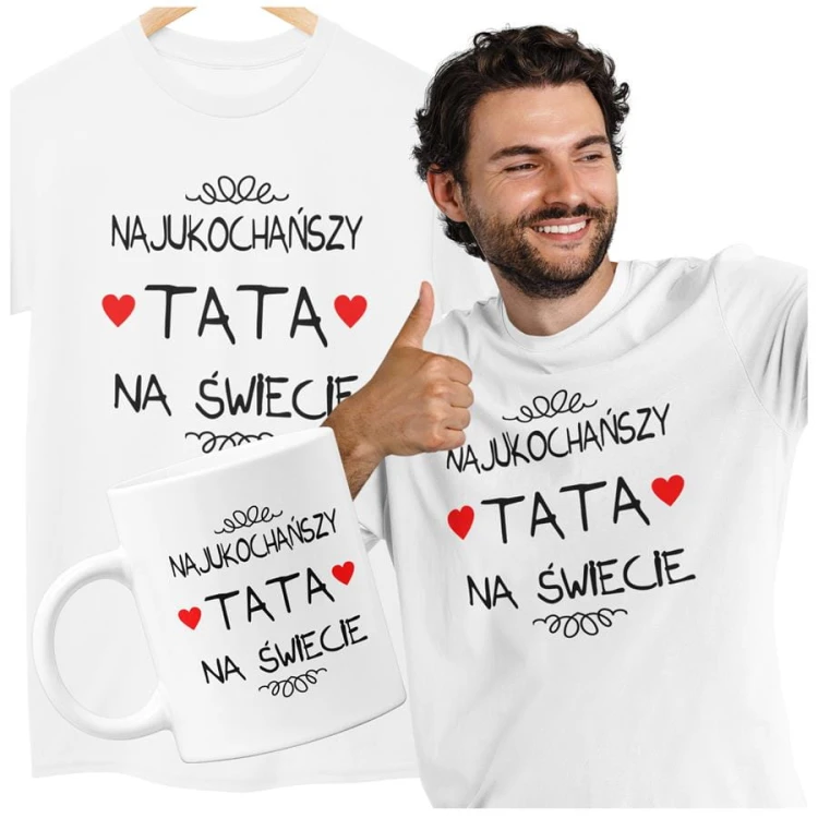 Koszulka dla taty wraz z kubkiem z nadrukiem Najukochańszy tata na świecie t-shirt w kolorze białym (2).jpg