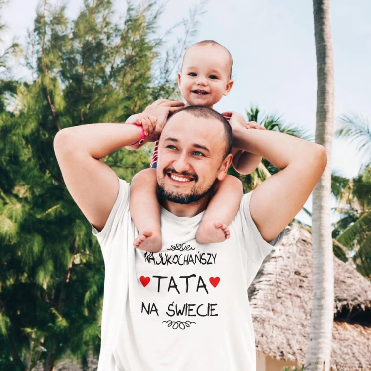 Koszulka dla taty wraz z kubkiem z nadrukiem Najukochańszy tata na świecie t-shirt w kolorze białym (3).jpg