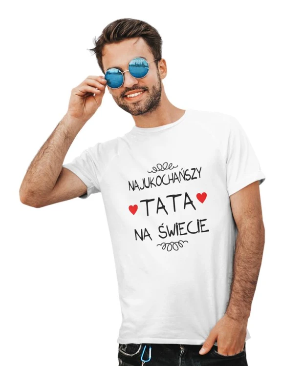 Koszulka dla taty wraz z kubkiem z nadrukiem Najukochańszy tata na świecie t-shirt w kolorze białym (11).jpg