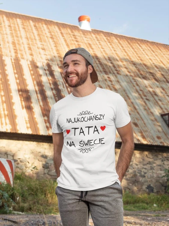 Koszulka dla taty wraz z kubkiem z nadrukiem Najukochańszy tata na świecie t-shirt w kolorze białym (7).jpg