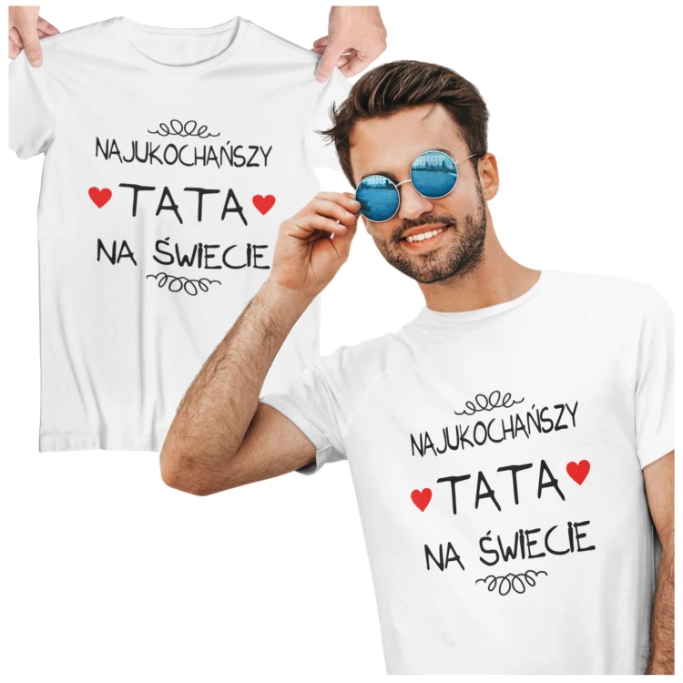 Koszulka dla taty wraz z kubkiem z nadrukiem Najukochańszy tata na świecie t-shirt w kolorze białym (10).jpg