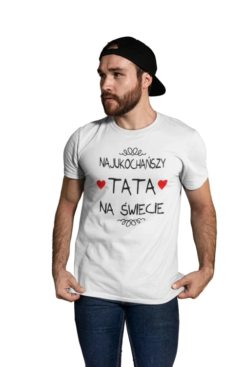 Koszulka dla taty wraz z kubkiem z nadrukiem Najukochańszy tata na świecie t-shirt w kolorze białym (1).png