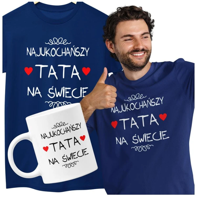 Koszulka dla taty wraz z kubkiem z nadrukiem Najukochańszy tata na świecie t-shirt w kolorze granatowym (3).jpg