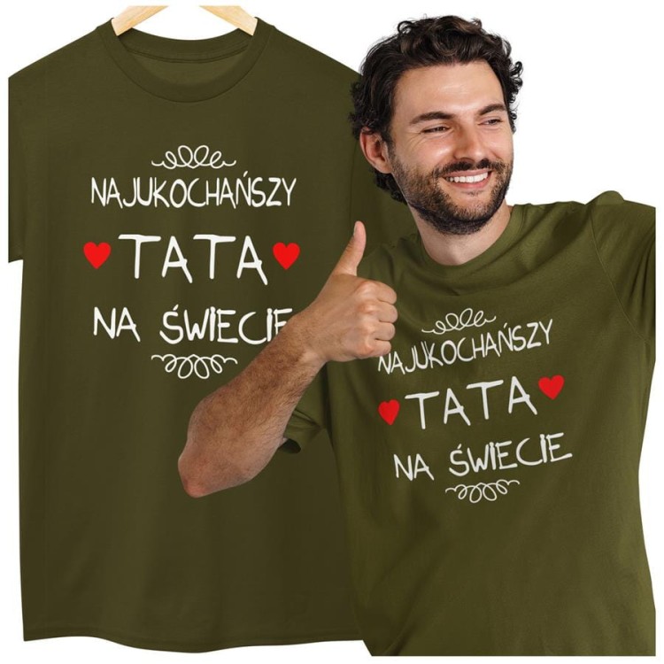 Koszulka dla taty wraz z kubkiem z nadrukiem Najukochańszy tata na świecie t-shirt w kolorze khaki (2).jpg